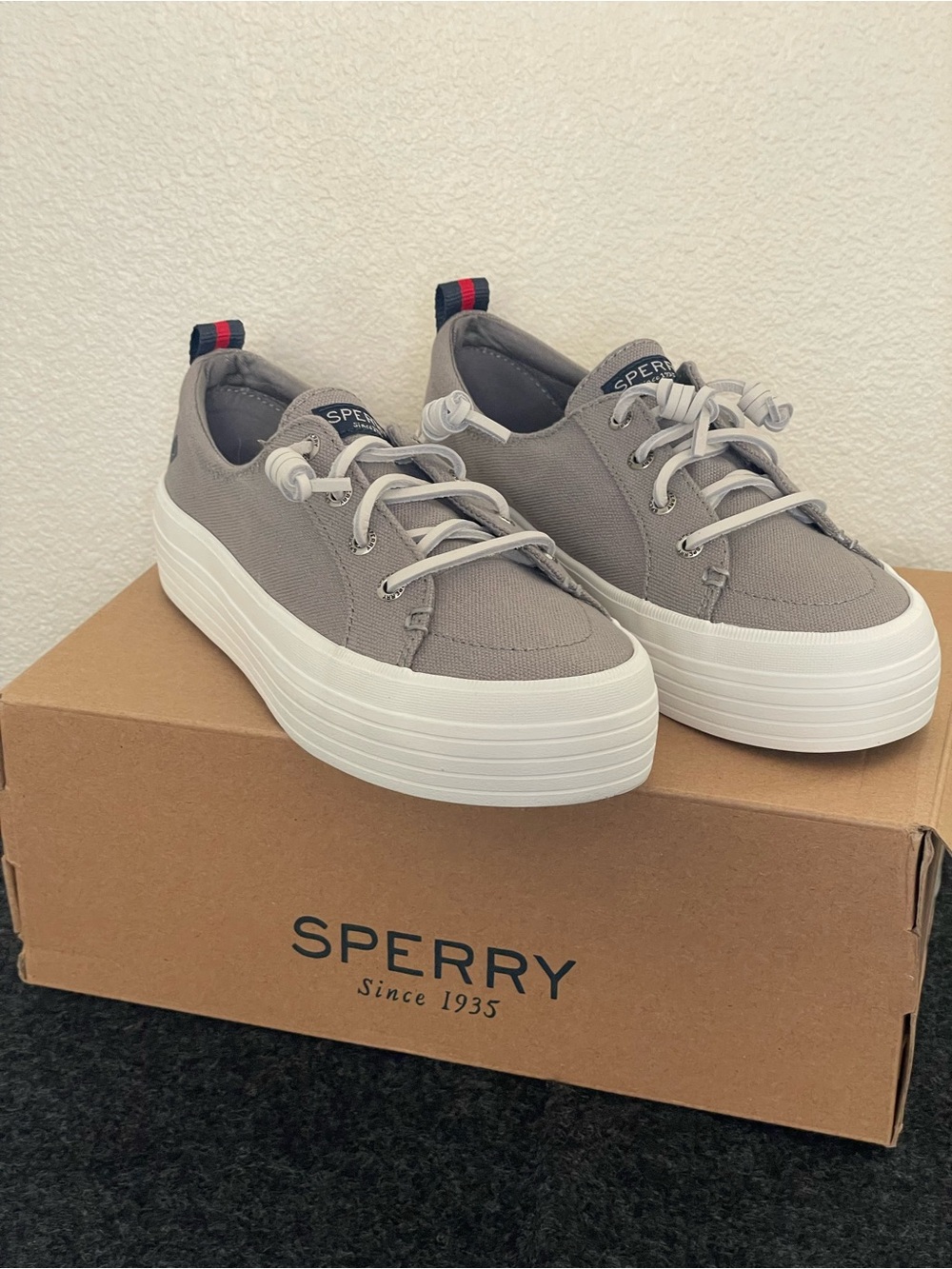 Sperry Kids Gray Canvas Platform Sneakers with White Sole